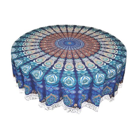 Mantel Redondo Mandala Azul