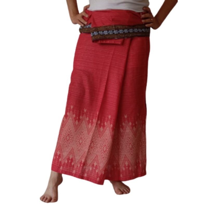 Falda Tailandesa Larga Estampada Roja