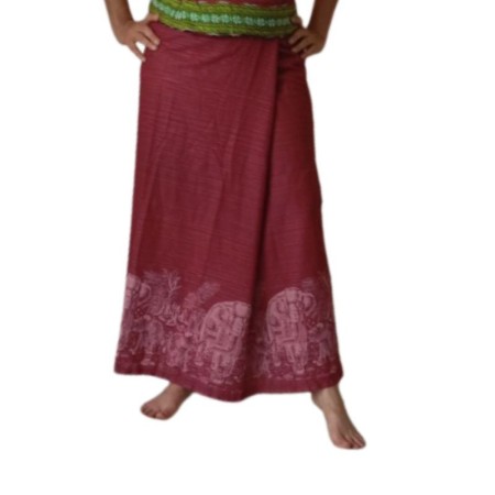 Long wrap Thai Skirt - Burgundy