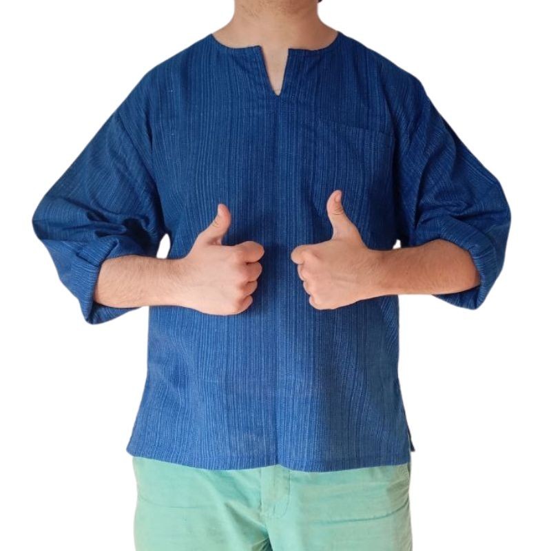 Camisa de Algodón Azul a Rayas