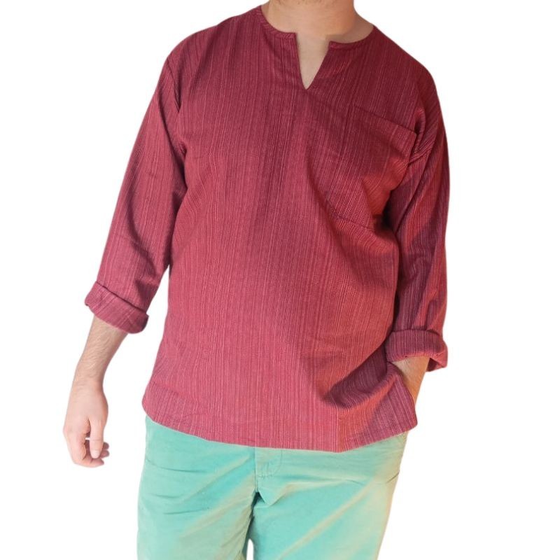 Camisa de Algodón Burdeos a Rayas