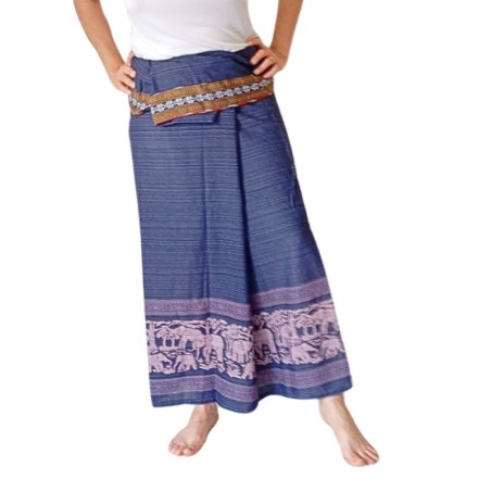 Long wrap Thai Skirt navy color
