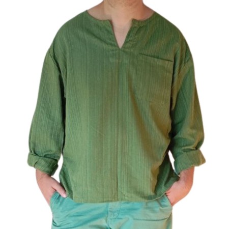 Camisa de Algodón Caqui a Rayas