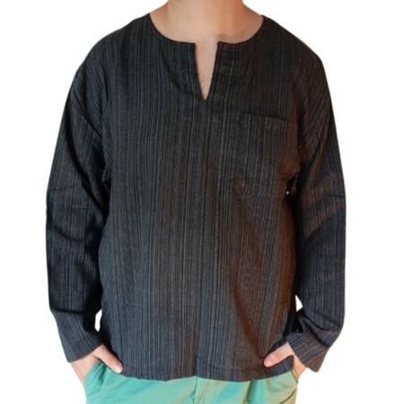 Camisa de Algodón Negra a Rayas