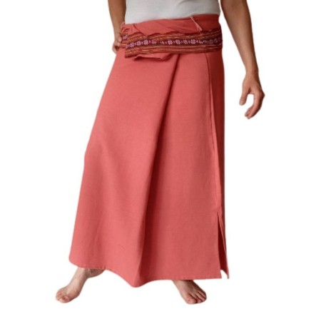 Plain Long wrap Thaï Skirt-Salmon